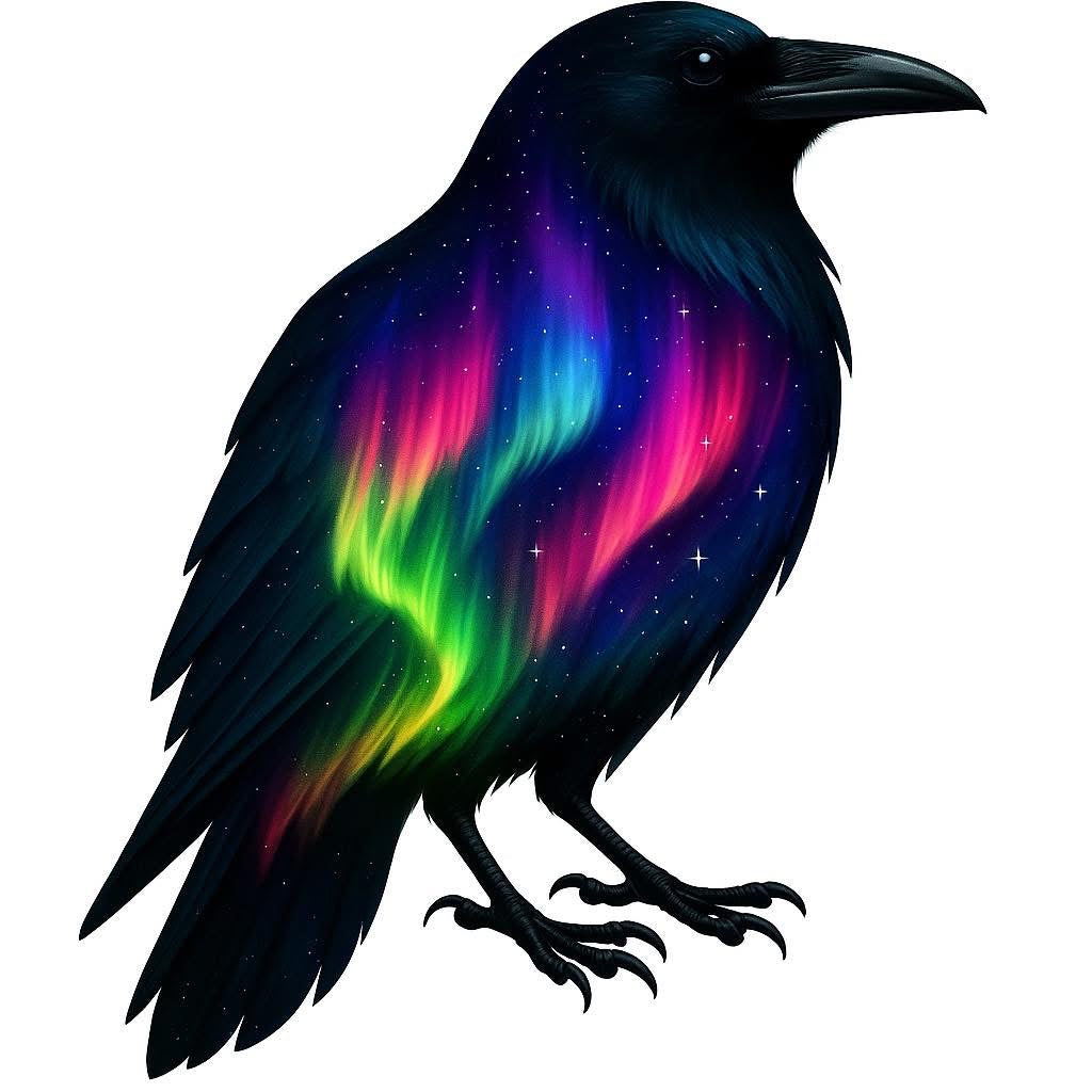 Aurora Raven Sticker - rainbow Northern Lights - 3"